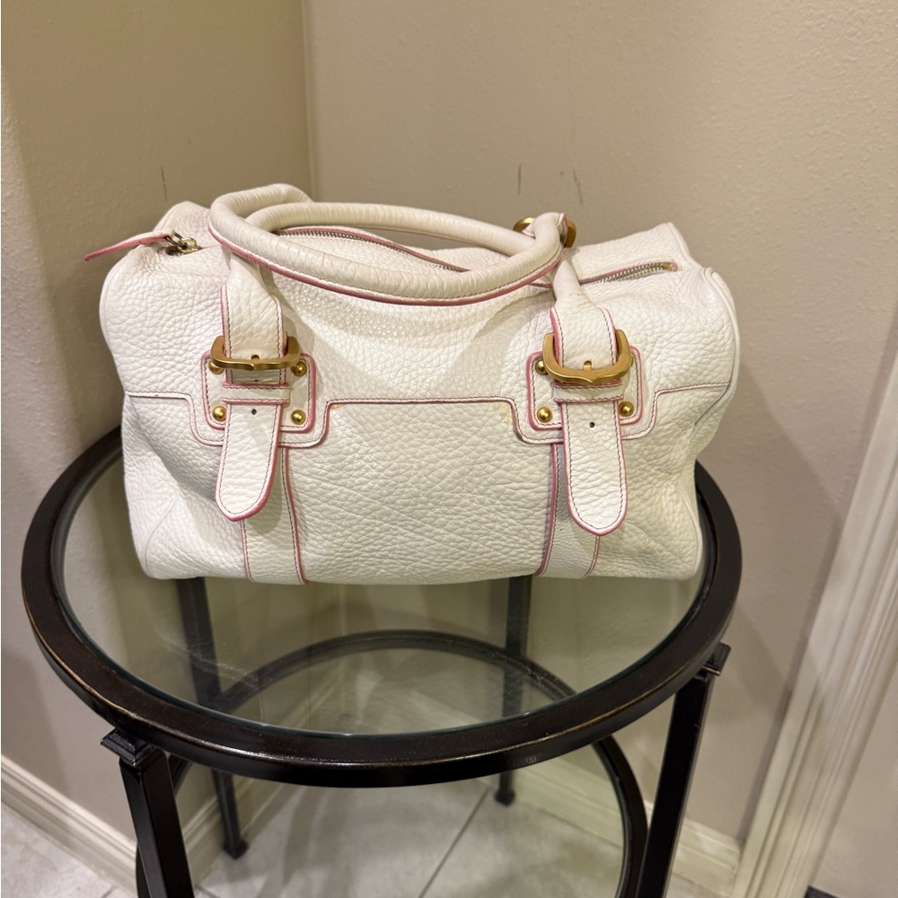 Dooney & Bourke White Satchel with Pink Trim